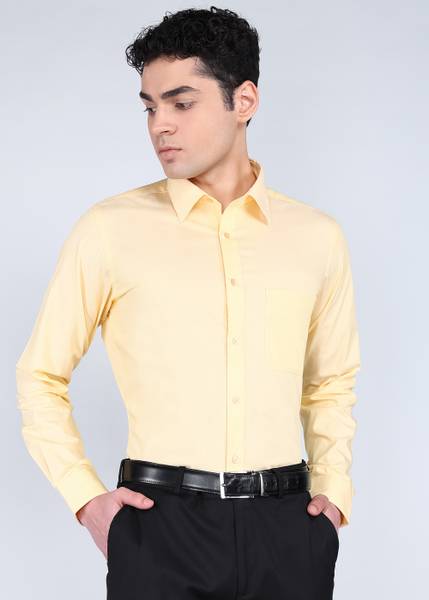 Raymond Men Solid Formal Yellow Shirt