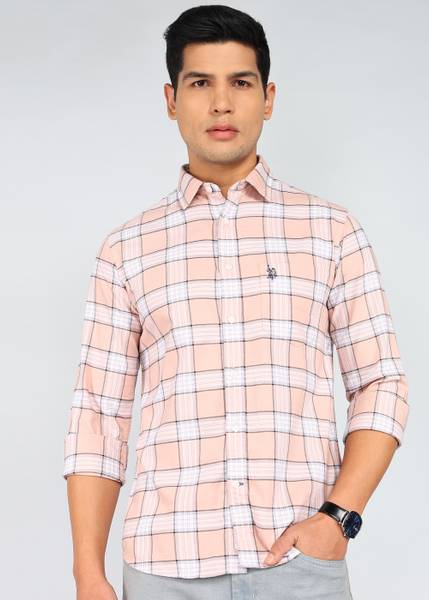 U.S. POLO ASSN. Men Checkered Casual Pink Shirt