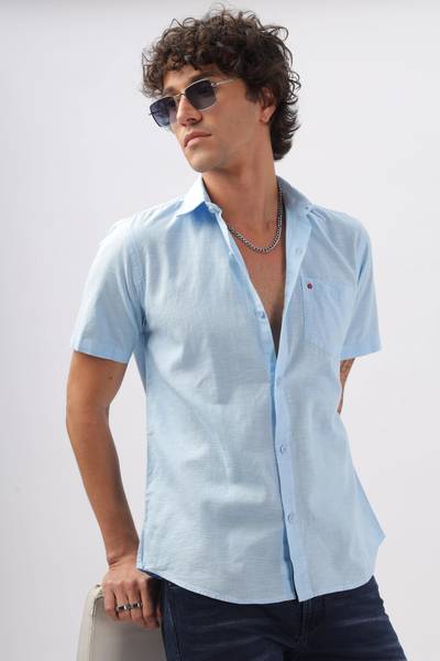 BS BLUE SQUAD Men Solid Casual Light Blue Shirt