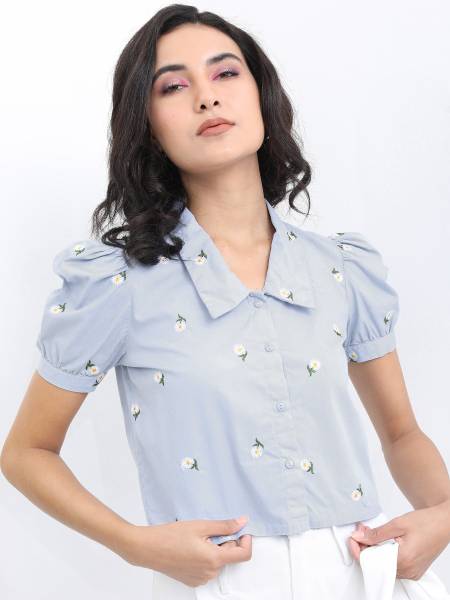 Tokyo Talkies Women Printed Casual Blue Shirt
