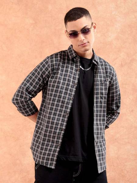 The Indian Garage Co. Men Checkered Casual Black Shirt