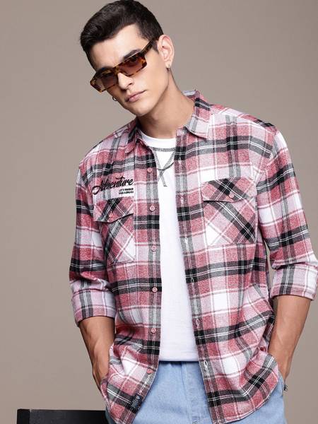 Roadster Men Checkered Casual Red Shirt