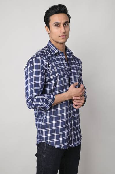 Tanip Men Checkered Casual Blue Shirt