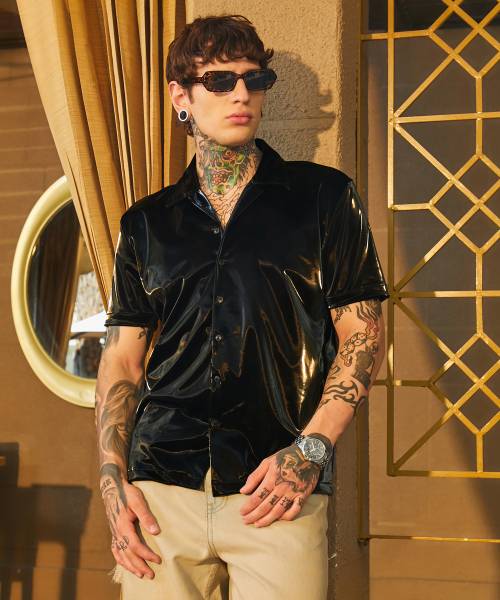CAMPUS SUTRA Men Printed Casual Black Shirt