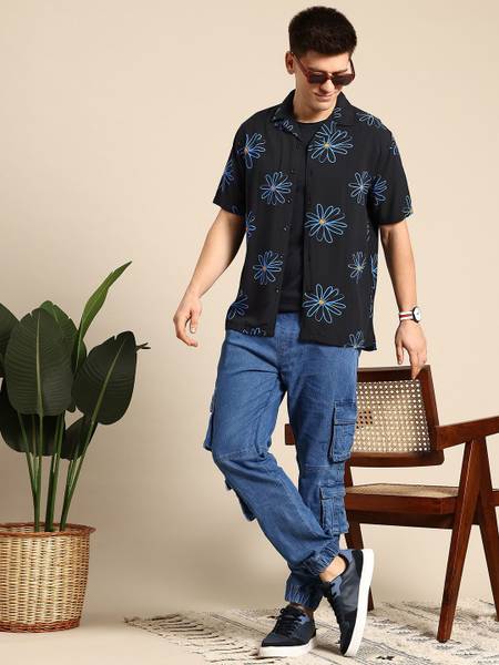 Mast & Harbour Men Printed Casual Black Shirt