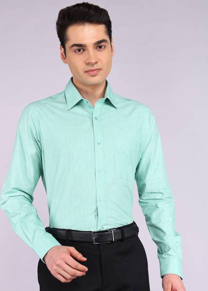 Raymond Men Solid Formal Green Shirt