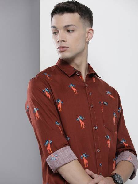 The Indian Garage Co. Men Printed Casual Maroon Shirt