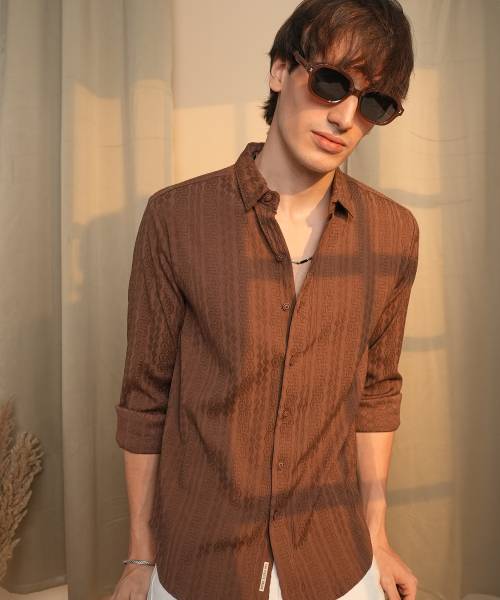 CAMPUS SUTRA Men Checkered Casual Brown Shirt