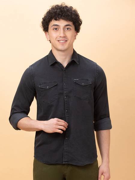 BEING HUMAN Men Solid Casual Black Shirt