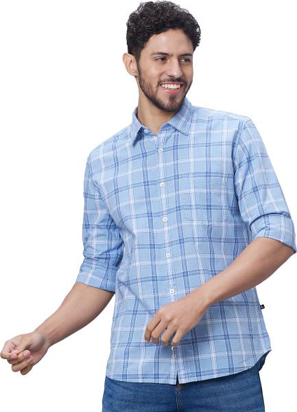 PARX Men Checkered Casual Blue Shirt