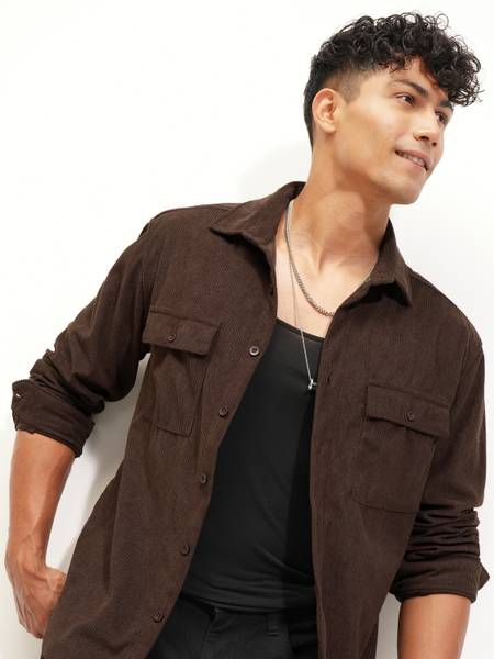 HIGHLANDER Men Solid Casual Brown Shirt