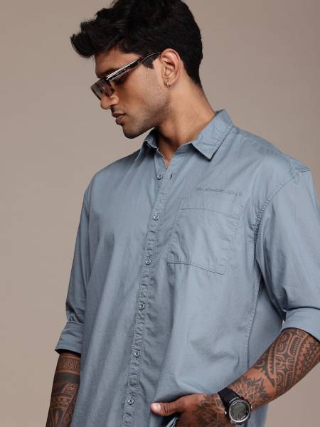 Roadster Men Solid Casual Blue Shirt