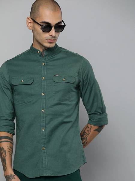 The Indian Garage Co. Men Solid Casual Green Shirt