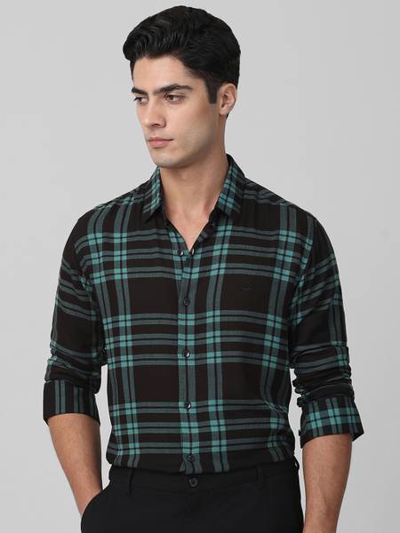 MUFTI Men Checkered Casual Black Shirt