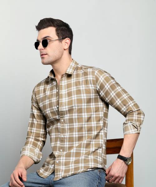 U TURN Men Checkered Casual Brown Shirt