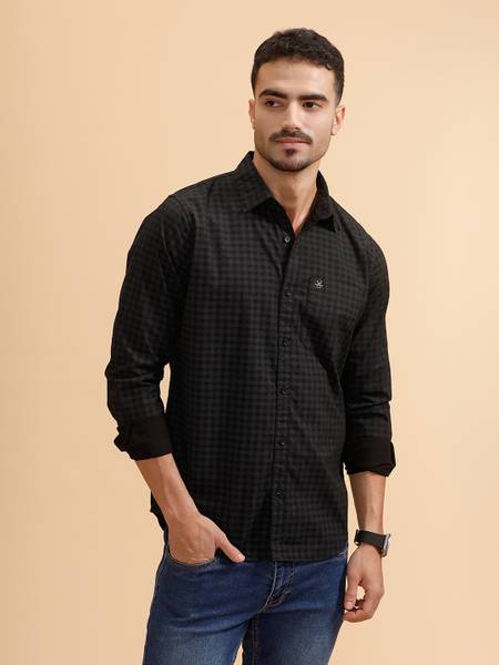 WROGN Men Checkered Casual Black Shirt