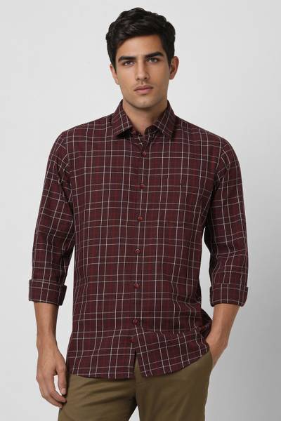 VAN HEUSEN Men Checkered Casual Maroon Shirt