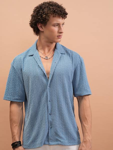 HIGHLANDER Men Self Design Casual Blue Shirt