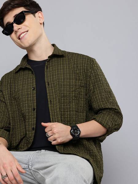 AEROPOSTALE Men Self Design Casual Green, Black Shirt