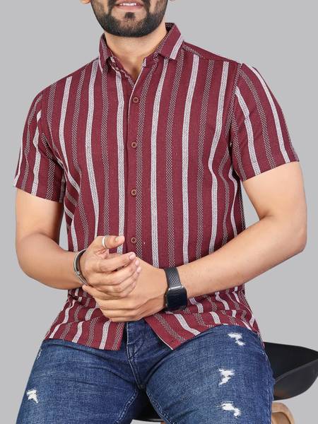 MILDIN Men Checkered Casual Maroon Shirt