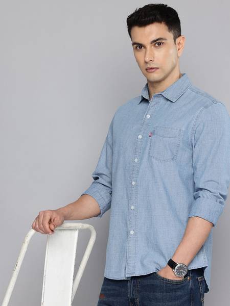 LEVI'S Men Solid Casual Blue Shirt