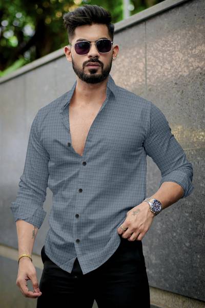 VELLOSTA Men Self Design Casual Grey Shirt