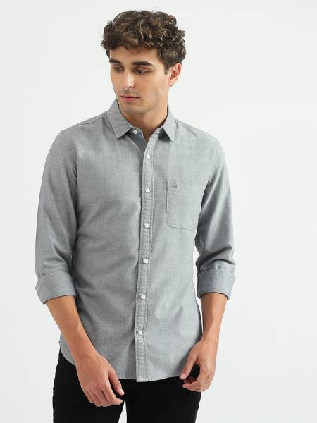 United Colors of Benetton Men Solid Casual Grey Shirt