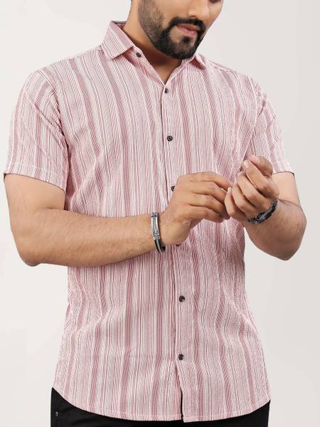 NIVICK Men Striped Casual Pink Shirt