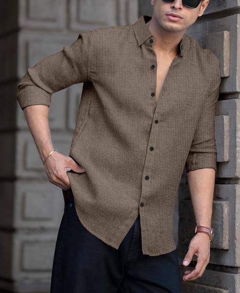 Amarcreative Men Embroidered Casual Grey Shirt