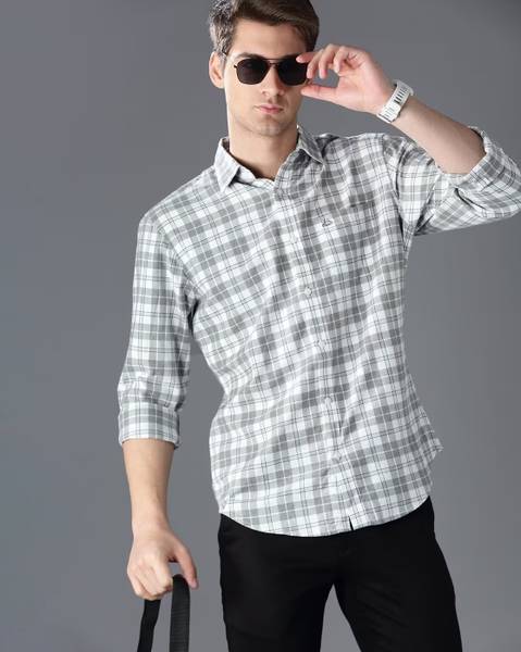Jai Textiles Men Checkered Casual Grey Shirt