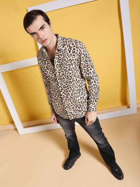 The Indian Garage Co. Men Animal Print Party Brown Shirt
