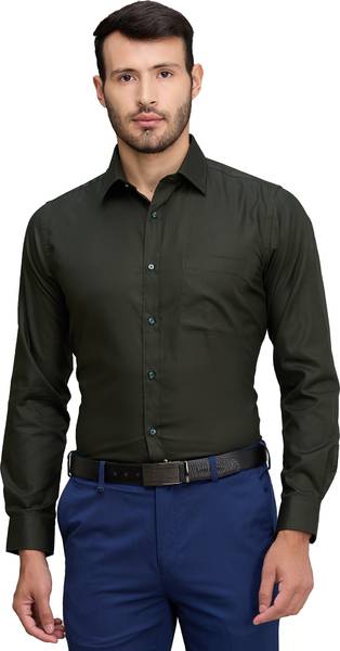 Raymond Men Solid Formal Green Shirt