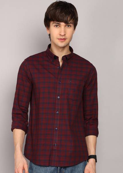 KILLER Men Checkered Casual Maroon, Dark Blue Shirt