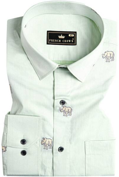 french crown Men Solid Casual Light Green Shirt