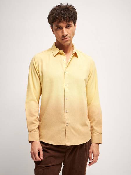 THE BEAR HOUSE Men Self Design Casual Yellow Shirt
