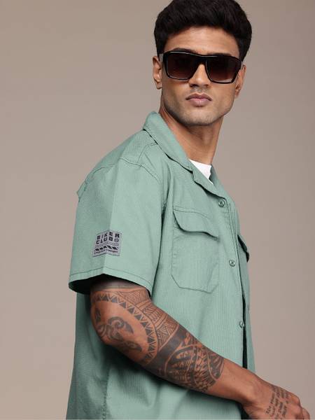 Roadster Men Self Design Casual Green Shirt