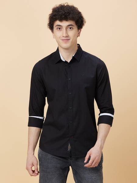 BEING HUMAN Men Solid Casual Black Shirt
