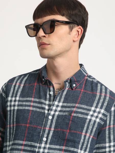THE BEAR HOUSE Men Checkered Casual White, Red, Grey Shirt