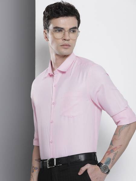 The Indian Garage Co. Men Solid Formal Pink Shirt