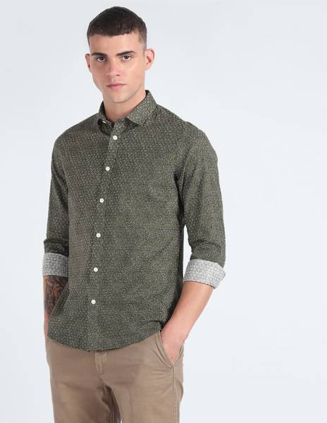 FLYING MACHINE Men Printed Casual Green Shirt