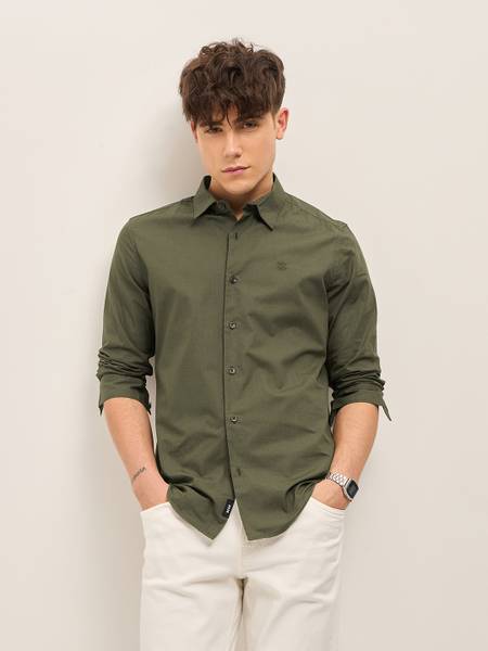 THE BEAR HOUSE Men Solid Casual Green Shirt