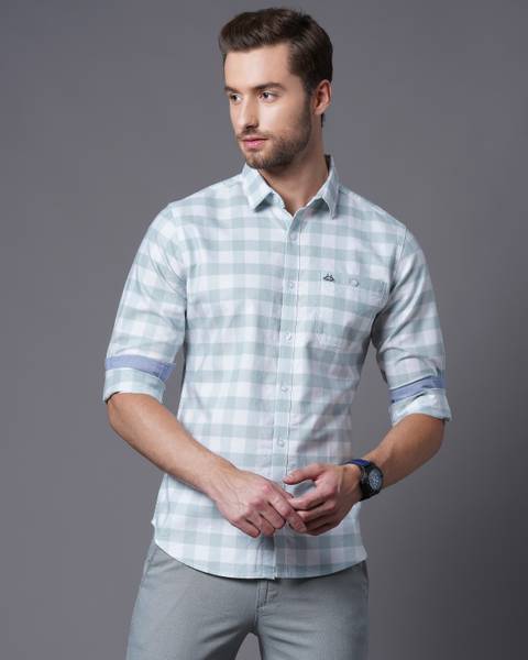British Club Men Checkered Casual Green Shirt