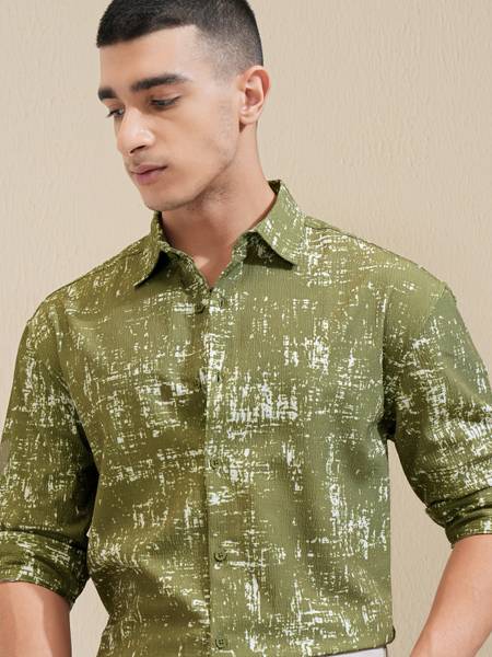 HIGHLANDER Men Printed Casual Green Shirt