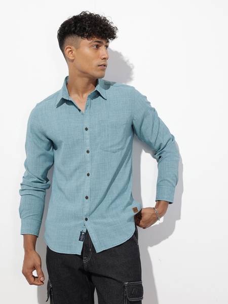 Roadster Men Solid Casual Blue Shirt
