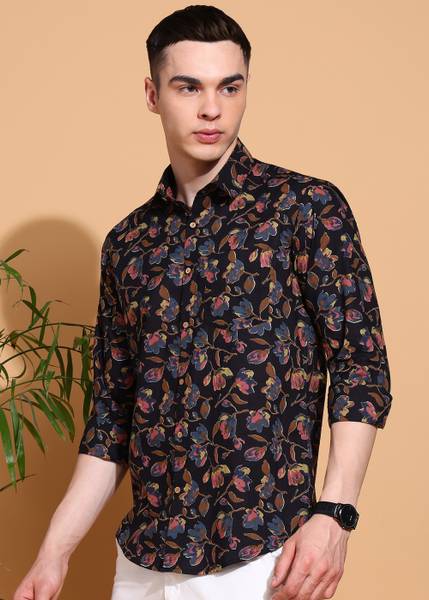 FUBAR Men Floral Print Casual Black Shirt