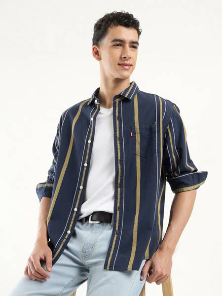 LEVI'S Men Striped Casual Black Shirt