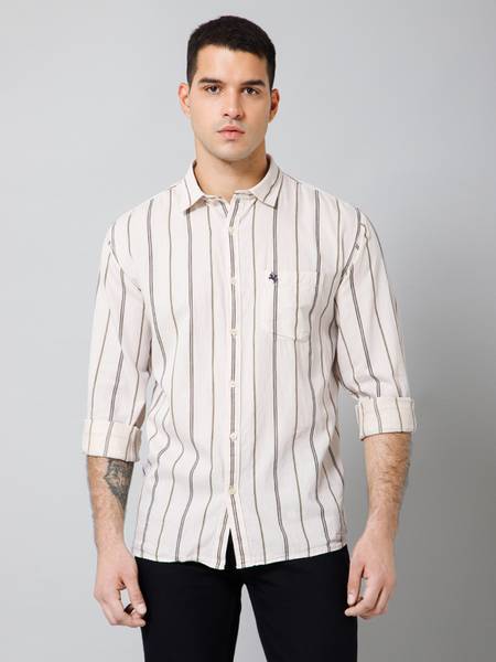 CANTABIL Men Striped Casual Black, White Shirt