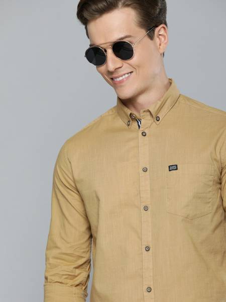 The Indian Garage Co. Men Solid Casual Beige Shirt