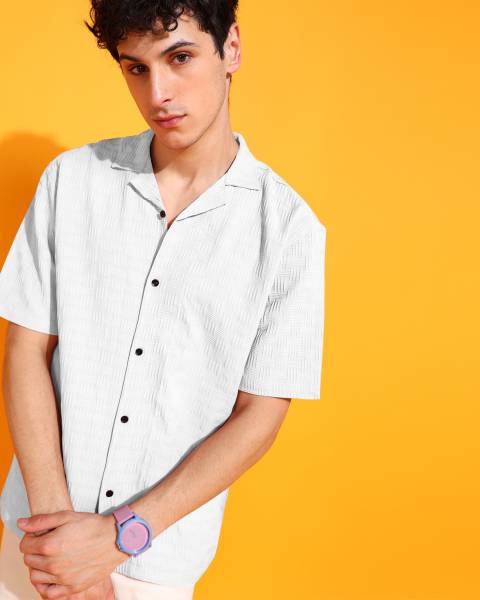 INDICLUB Men Solid Casual White Shirt