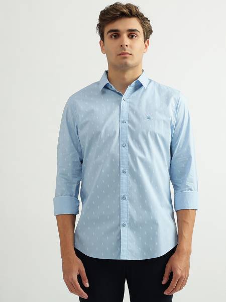 United Colors of Benetton Men Printed Casual Light Blue, White Shirt